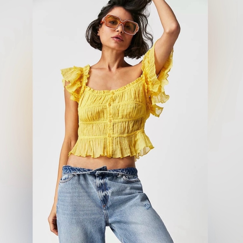 Free People Yellow Ruffle Blouse